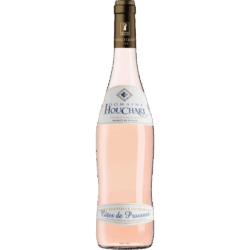 Houchart-RosédeProvence - Van Brandwijk Wijnkopers pink provence rosé wine bottle labeled domaine houchart, côtes de provence, with gold foil neck and white label.